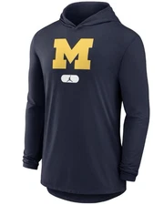 Michigan Wolverines-Jordan Tri-Blend Performance L/S Hoodie T-Shirt–Navy 2XL