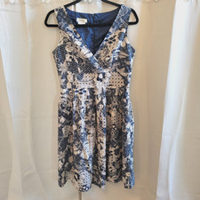 Cottagecore Dress Size 6 Blue Faux Wrap Floral Retro Cotton Beachy Boho 16265x