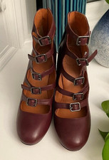 Marc Jacobs Seditionary Stacked Heel Bordeaux Leather Strappy Boots Sz 39 NICE!