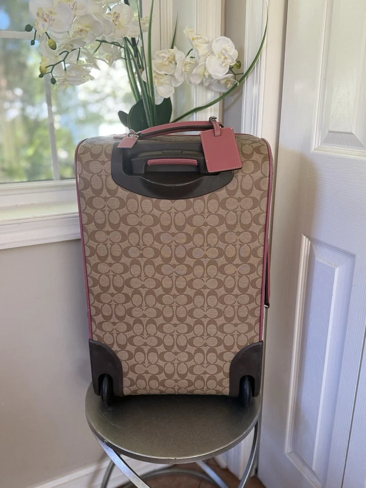 Coach Signature Suitcase F77334 Canvas Leather Beige Brown and Pink - Image 4 of 4