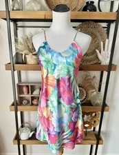 Vintage Val Mode Size Small Silky Satin Tropical Floral Slip Lingerie 