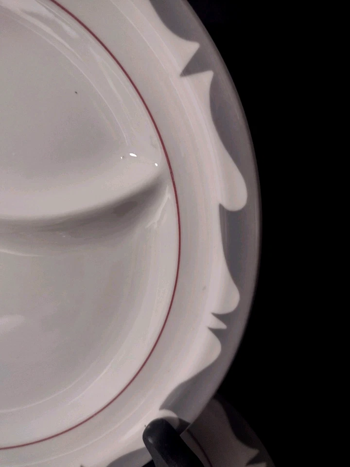 Juego/3 Platos de Almuerzo ONDAS GRISES RAYAS ROJAS ESTERLINA (3) 9.25" EE. UU. Foto 4 de 4