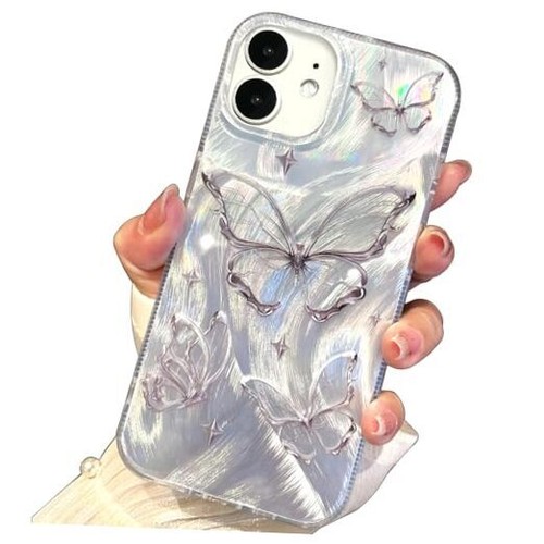 Compact Case Shiny Design,Cute Trendy Soft Slim for iPhone 11 Silver Butterfly