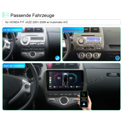 32G Apple Carplay Android 13 Autoradio Navi für Honda Jazz Fit mit Automatic A/C - Bild 3 von 11