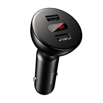 Baseus Dual-USB Autoladegerät QC 4.8A Car Charger Shake-Head mit Anzeige schwarz
