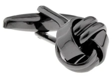 Knot Black Gunmetal Smooth 2 Bands Pair Cufflinks in a Presentation Gift Box ...