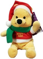 Disney Winnie the Pooh Beanie Plush with Santa Hat Christmas Green Scarf 9"