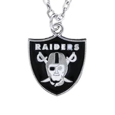 LAS VEGAS RAIDERS Necklace Enamel Pewter Logo Charm NFL AFC Pro Football Shield