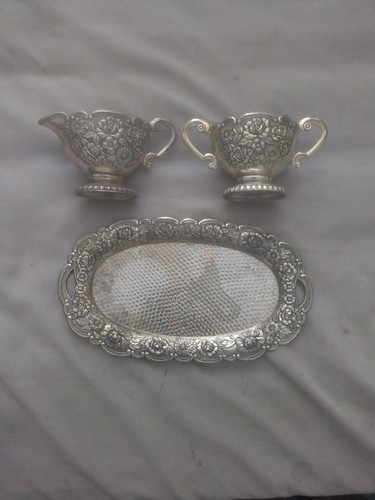 Holiday Imports Silver Plated Cream and Sugar on a tray - Picture 2 of 4