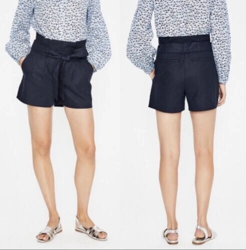 NEW Boden St Ives Paper Bag Pleated Linen Cotton Shorts Blue Women's Size US 6