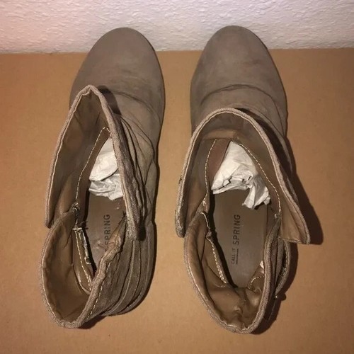 Call It Spring Ankle Boots Women's Size 7.5 Tan Pull On Shoe Straps Faux Suede - Picture 5 of 9