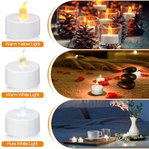 12/24/50er Pack Teelichter mit Timer, Auto-On 6 Stunden und 12er Pack warm gelb - Bild 4 von 8