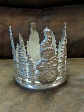 NEW BATH & BODY WORKS LARGE CANDLE HOLDER Snowman Christmas Trees Silver