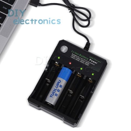 Caricabatterie 1/4 slot ricarica intelligente per batteria ricaricabile agli ioni di litio 18650 USB US - Foto 3 di 11
