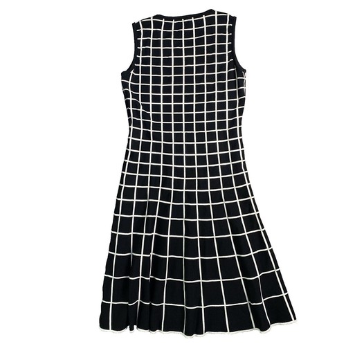 Saks Fifth Avenue Women's S Dress Black White Geometric Trellis Knit A-Line DC7 - Picture 8 of 10