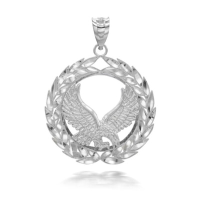 Silber Fliegender Adler Lorbeerkranz Anhänger Halskette S/L