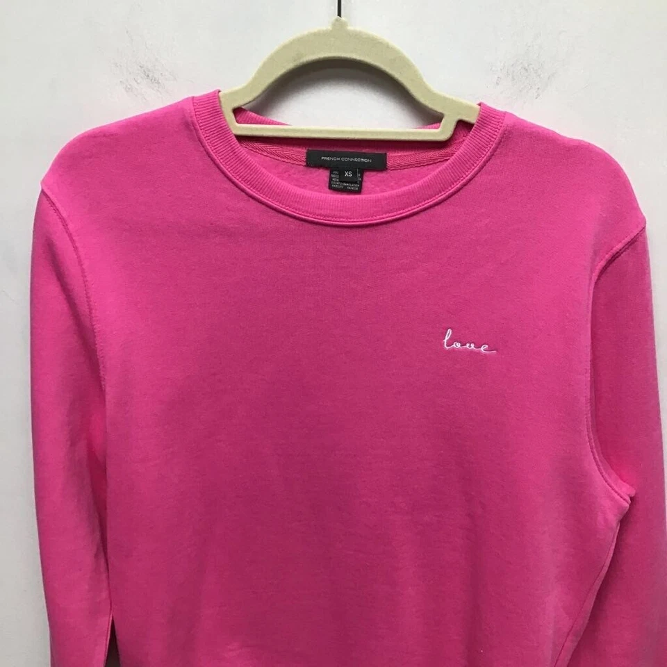 French Connection женщин Crewneck толстовка розовый пуловер любовь ворота XS новый - Изображение 2 из 4