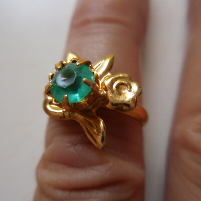 Bague Fantaisie Plaquée Or Avec Pierre Verte - Taille 54 - Occasion, Style élégant Et Unique