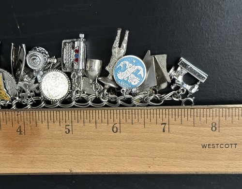Argento Sterling 925 - Bracciale Catena Ciondoli Assortiti Vintage 123 Grammi 7,5′ - Foto 6 di 10