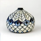Antique Tiffany Style Stained Glass Lamp Shade Rare 3D Fan Shape Peacock Design