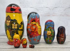 Russian Matryoshka 9"  Nesting Doll 7pc Turtles Teenage Mutant Hero SIGNED 1993