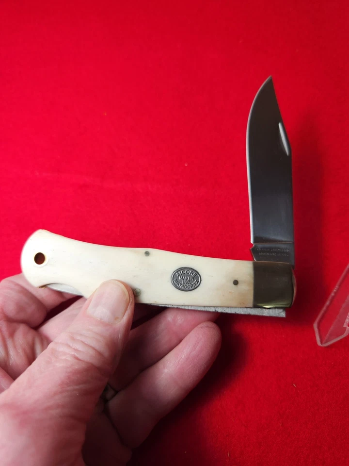 Cuchillo trampero grande Moore Maker EE. UU. 5106 LB hoja única bloqueo HUESO genuino Foto 4 de 4