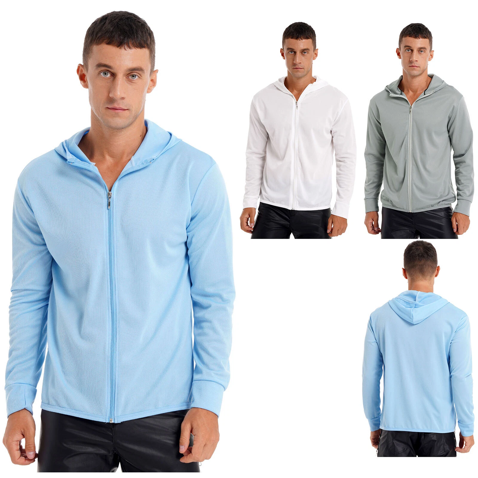 Men's Zipper Hooded Jacket Sun Skin Protection T-Shirt Long Sleeve Outdoor Top