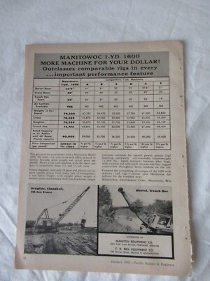 1957 Manitowoc dragline shovel crane print  AD 11x8''