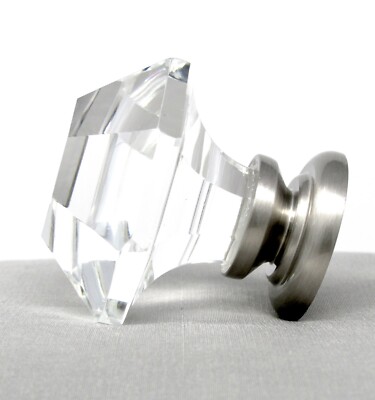 Two Oversized Asscher Cut Crystal Glass Bifold Wardrobe Knob Door