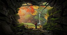 Landscape art nature trees fall cave asian Custom Gaming Mat Desk