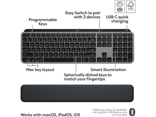 Logitech MX Keys S Combo for Mac, Wireless Keyboard and Mouse with Palm Rest, - 第 2/5 張圖片