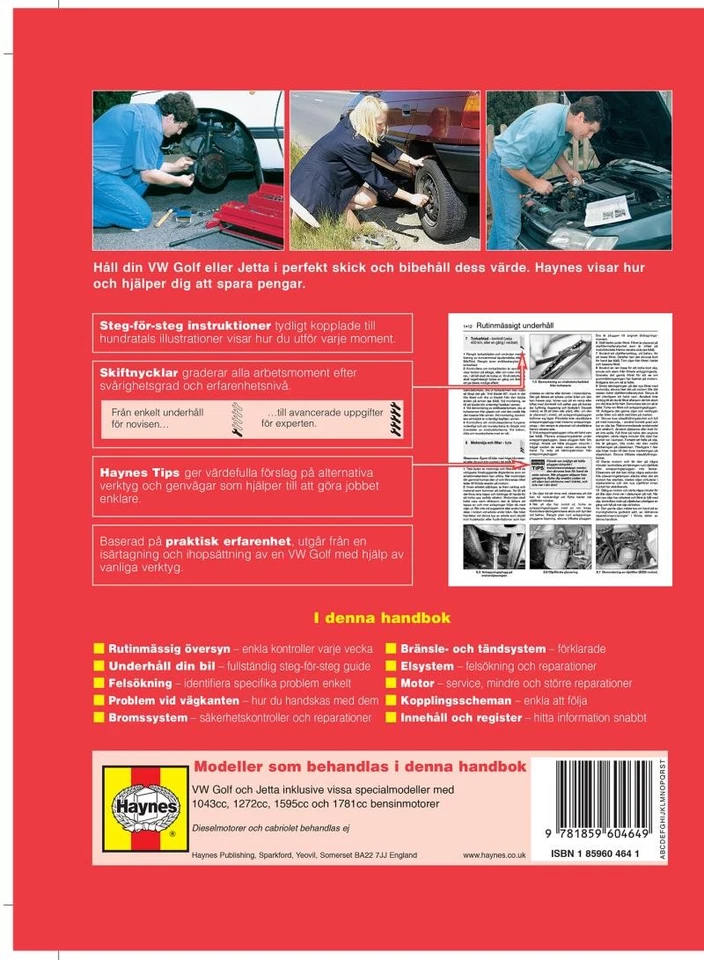 Volkswagen Golf and Jetta II (1984-1992) Haynes Repair Manual (svenske utgava) - Image 2 of 2