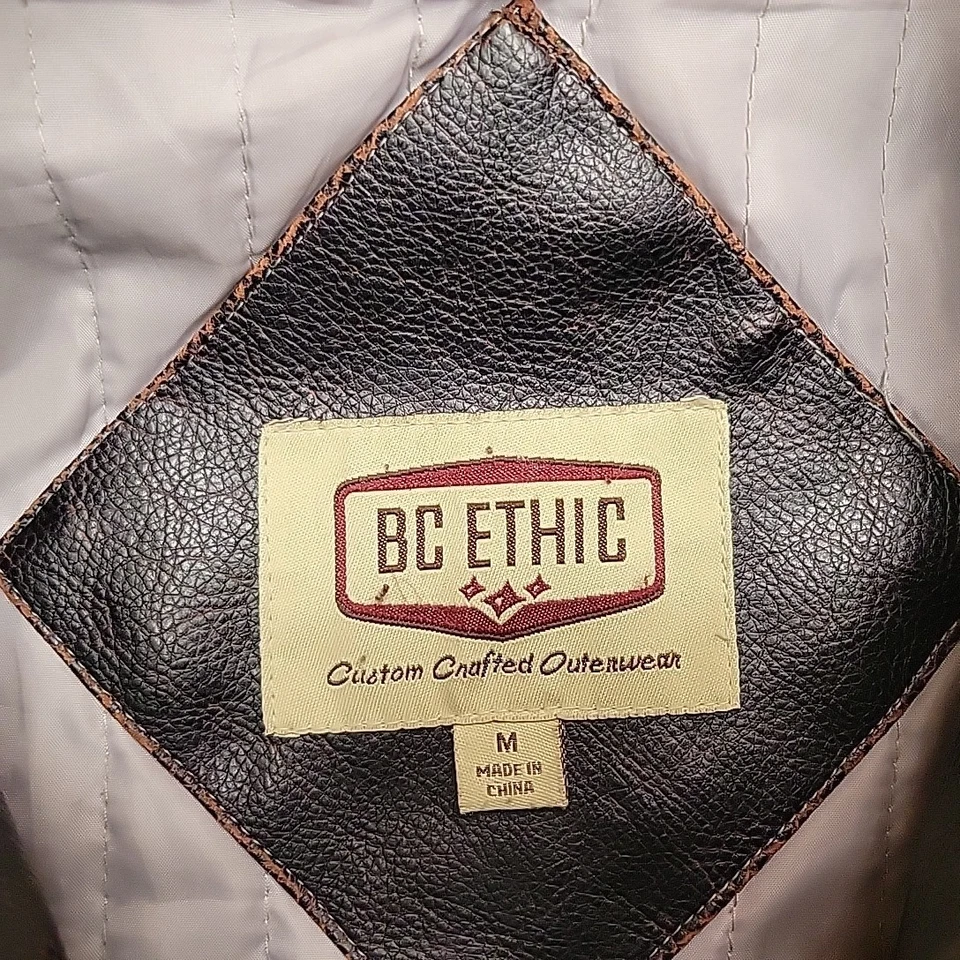  VTG BC Ethic Jacket Mens M Dark Brown Faux Leather Motorcycle Bomber Moto Retro - Image 4 of 4