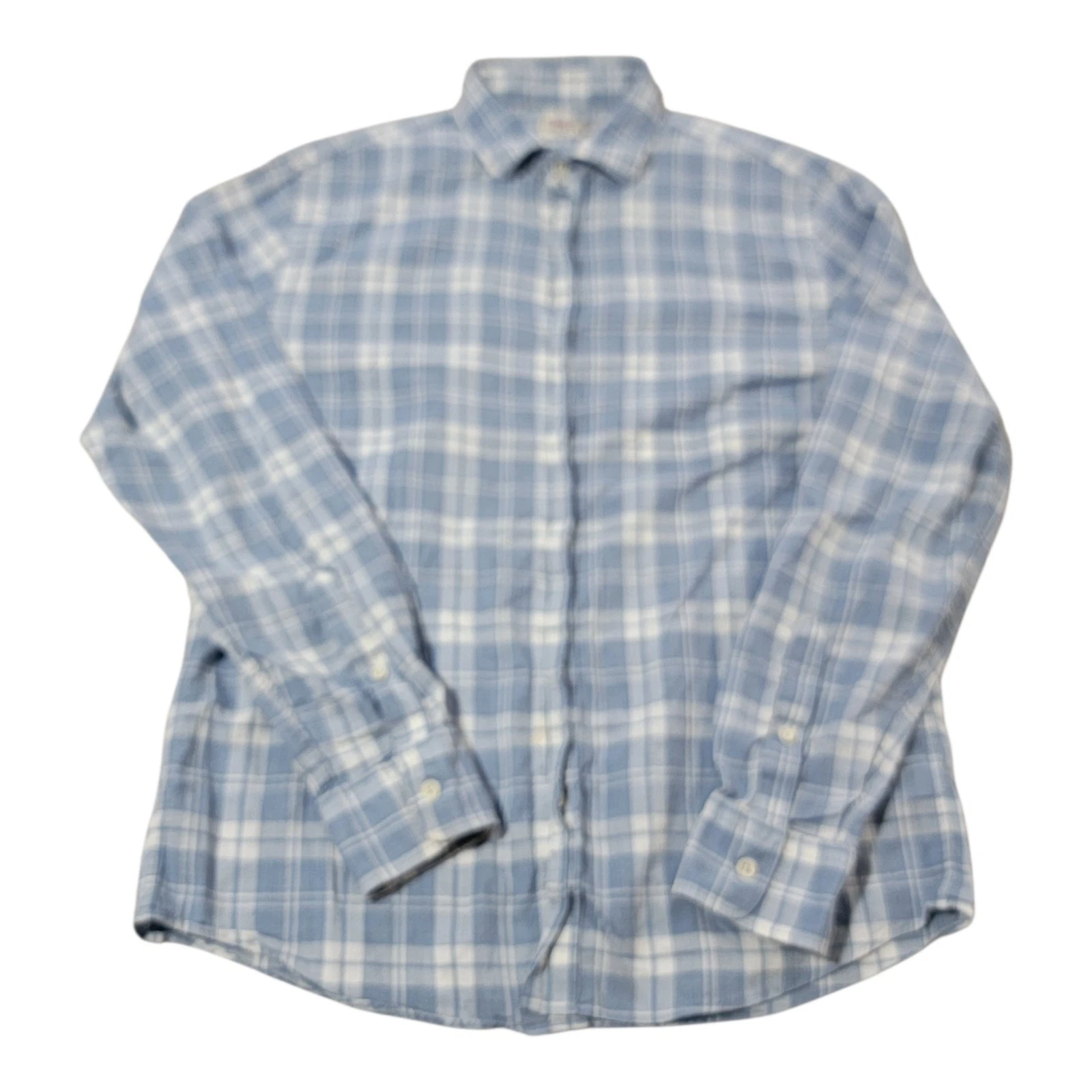 Faherty Shirt Medium Blue Plaid Long Sleeve Button Up Lightweight Pocket Cotton