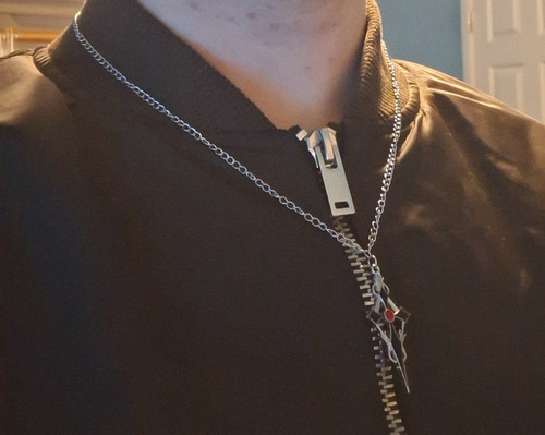 Men's Silver Pendant Necklace, cross with black enamel Cable Chain 22.5in