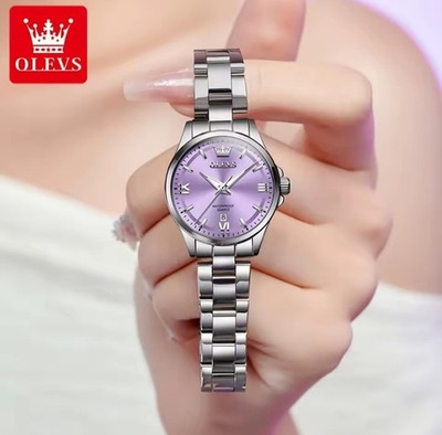 *  Kleine 30mm Damen Top Marke Olevs Armbanduhr Quarz Datum Lila