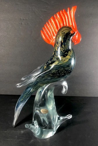 Vintage Murano Art Glass Cockatiel Cockatoo Bird Green Figurine