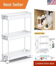 Slim Rolling Storage Cart, 3 Tier, White, Multi-Purpose