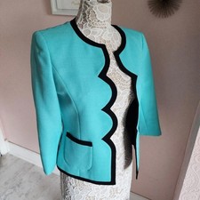 Nipon Boutique Teal Black Scalloped Blazer Jacket Size 8 flawless
