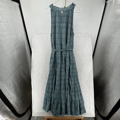 Torrid Maxi Dress Womens 2X Blue Green Plaid Sleeveless Belted Tiered  Pockets | eBay