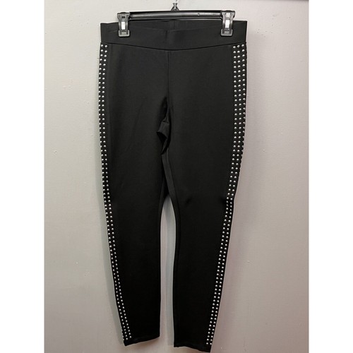 Bar III Studded Skinny Ankle Pant Deep Black Womens Medium Stretch Pull On NEW