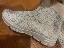 New Ladies Women  s Beautiful Bling Sneakers Rhinestone White Sparkles 8.5