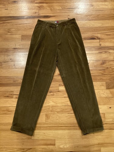 Tommy Hilfiger Pants Brown Corduroy Relaxed Pleated Cuffed Men TAG 34 Fits 33x34