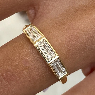 Drei Steine Hochzeit Labor gezüchtet Diamant Band 1,00 ct massiv 14 K Gelbgold