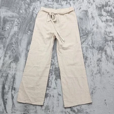 Ambiance Apparel Pants Womens S Beige Linen Blend Wide Leg Tie Waist Casual Airy