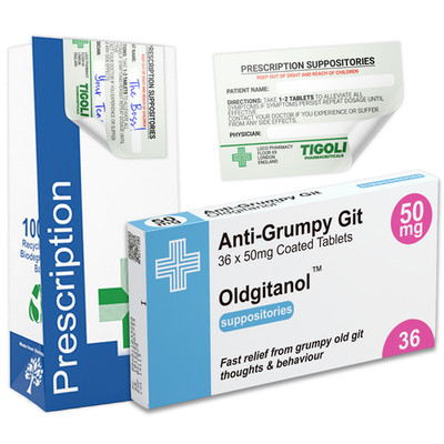 Anti-Grumpy Old Git | Oldgitamol Box Realistisch + Rezeptbeutel