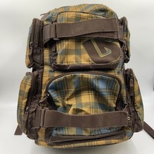 Burton Treeline Plaid Backpack Brown Blue Skate Straps 15in Laptop Sleeve Mens