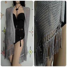 Y2K Gray Crochet Duster Vest Boho Western Fairy Grunge Long Layering Robe