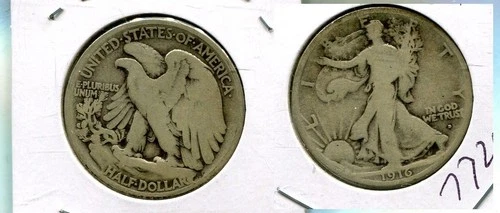 1916 D WALKING LIBERTY SILVER HALF DOLLAR VG 7720T