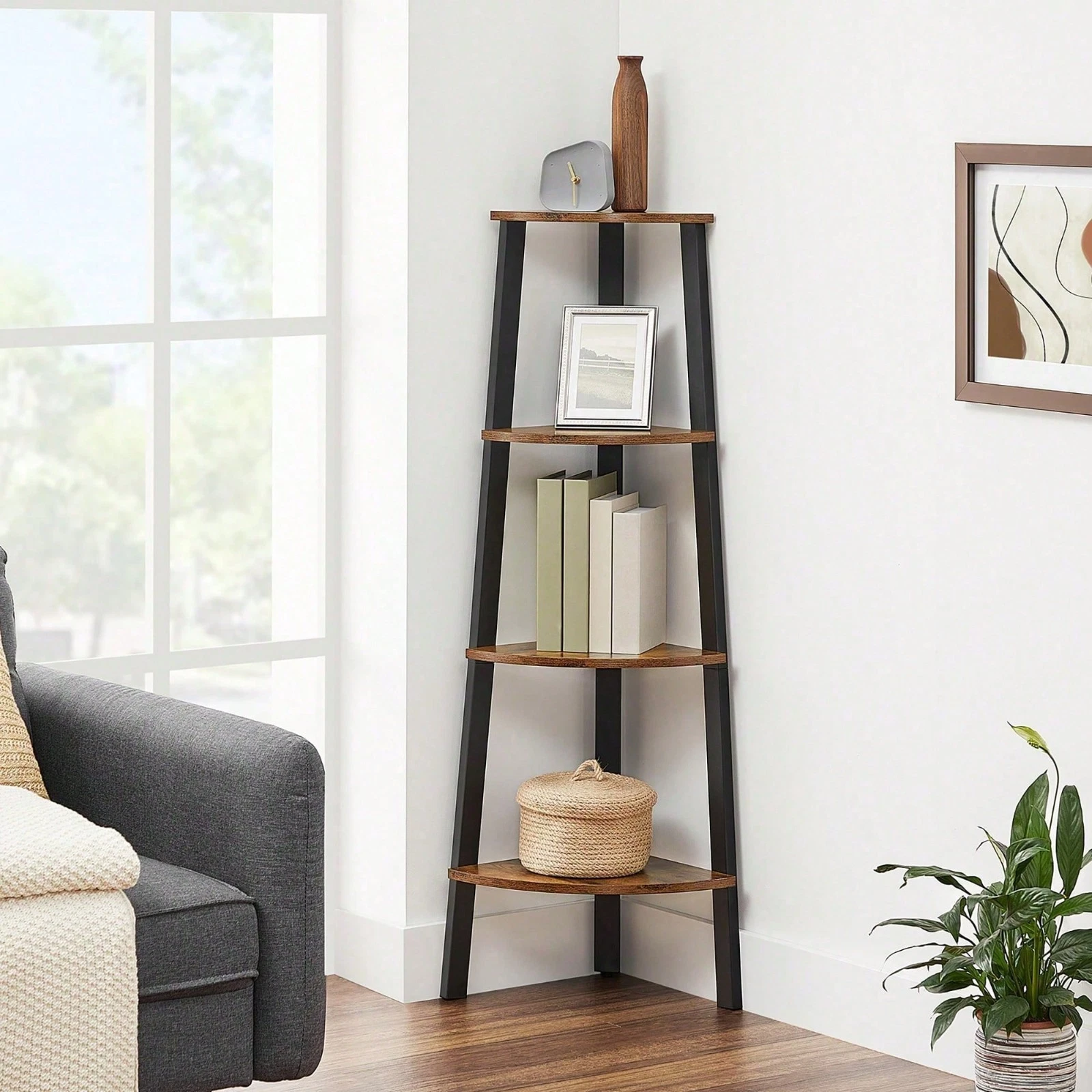 VASAGLE - Corner Shelf Bookcase - 4 Tier Ladder Shelf - Storage Unit, Plant Hold